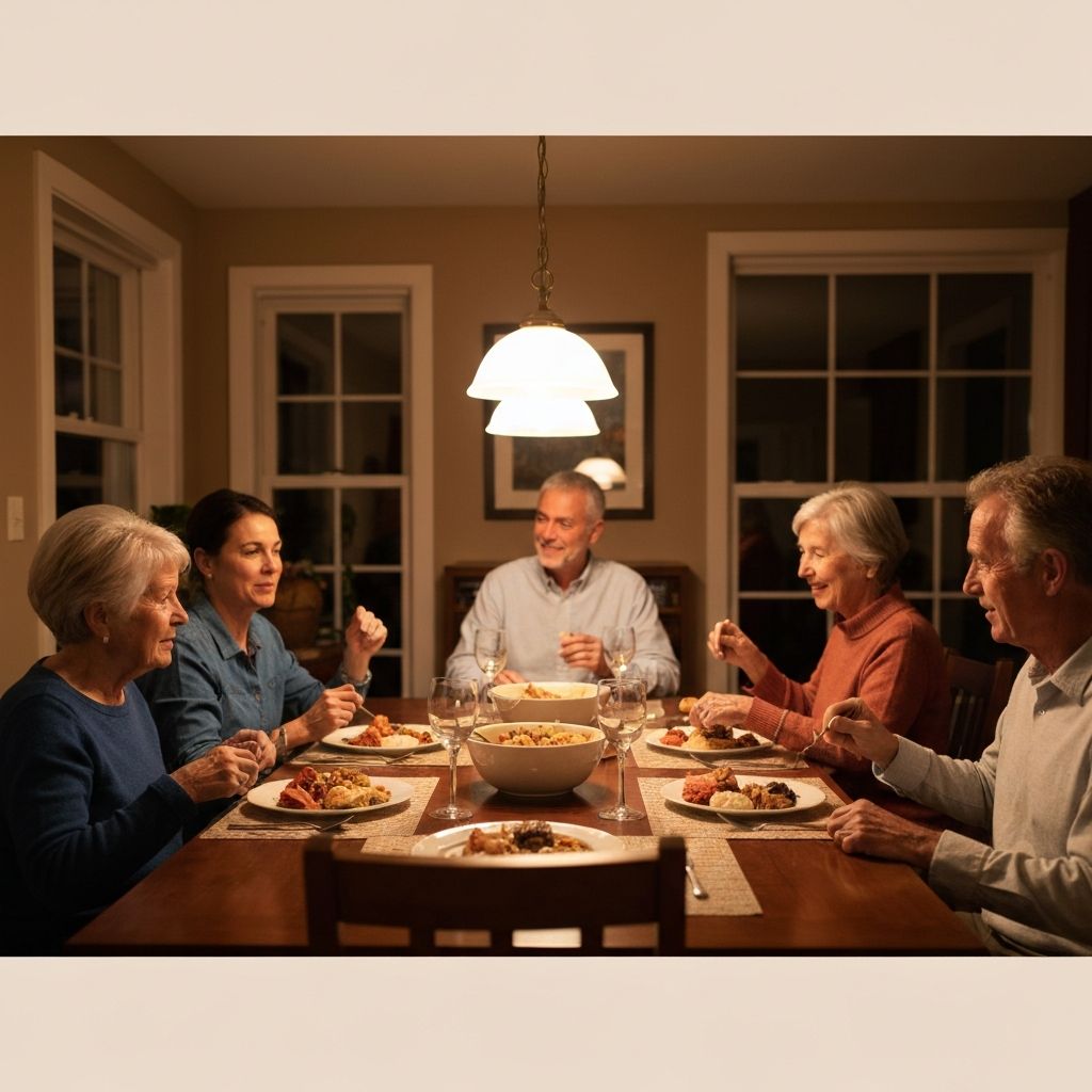 Family gathered around dinner table at home